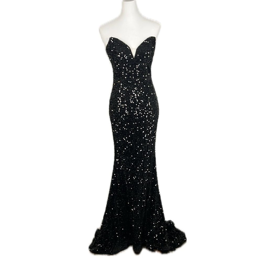 Black Velvet Sequin Mermaid Prom Dress Gown Size 4 Sweep Train Corset Back Gala